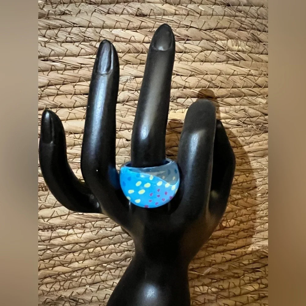 Colorful acrylic blue ring Polka Dot Ring